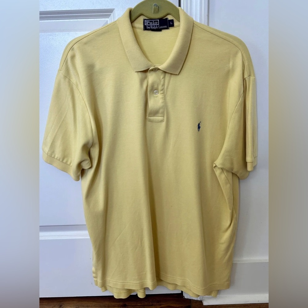 Polo Ralph Lauren Shirt Mens Large Yellow Short Sleeve Cotton Pony Button Collar